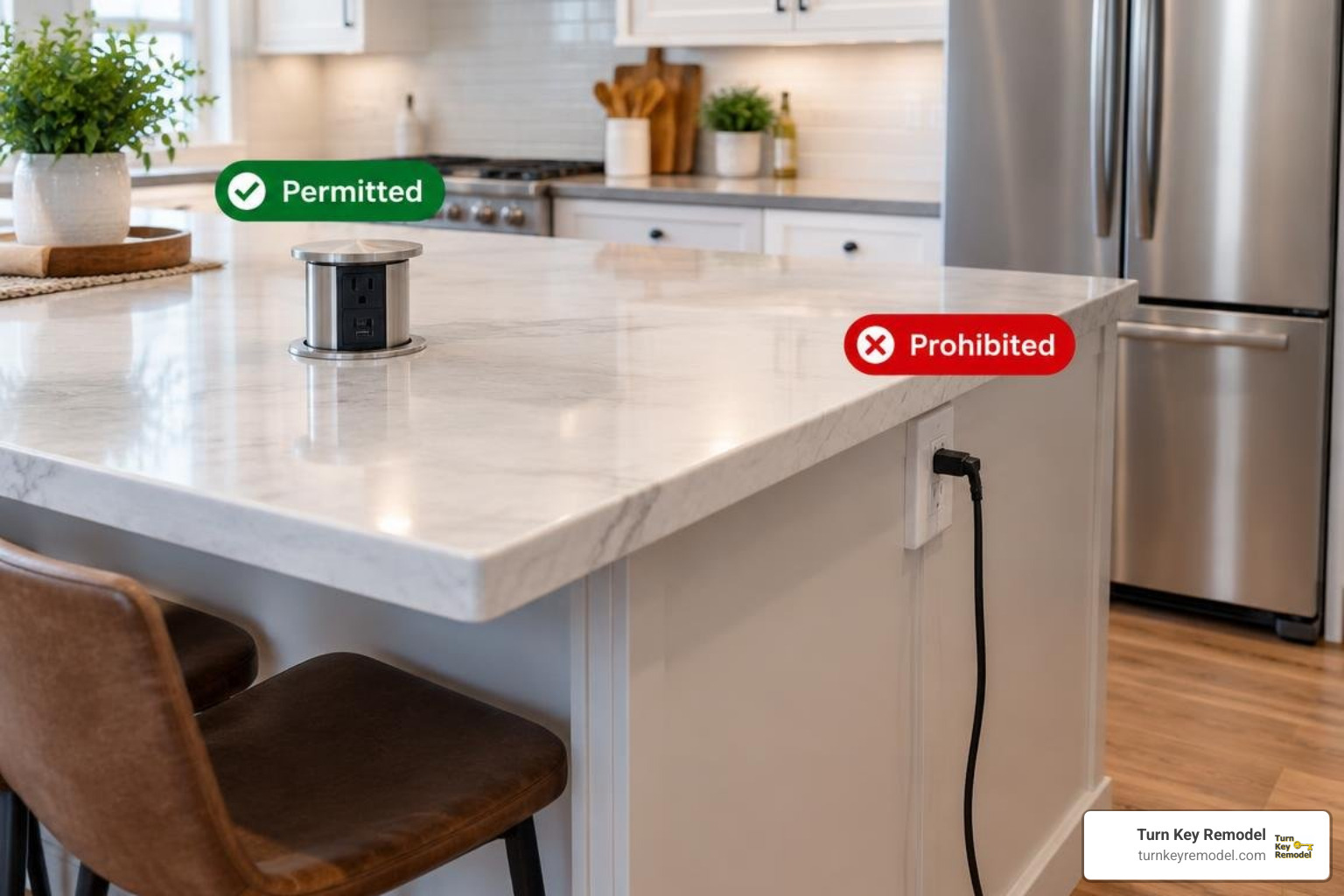 permitted vs prohibited outlet zones on a kitchen island permitted vs prohibited outlet zones on a kitchen island
