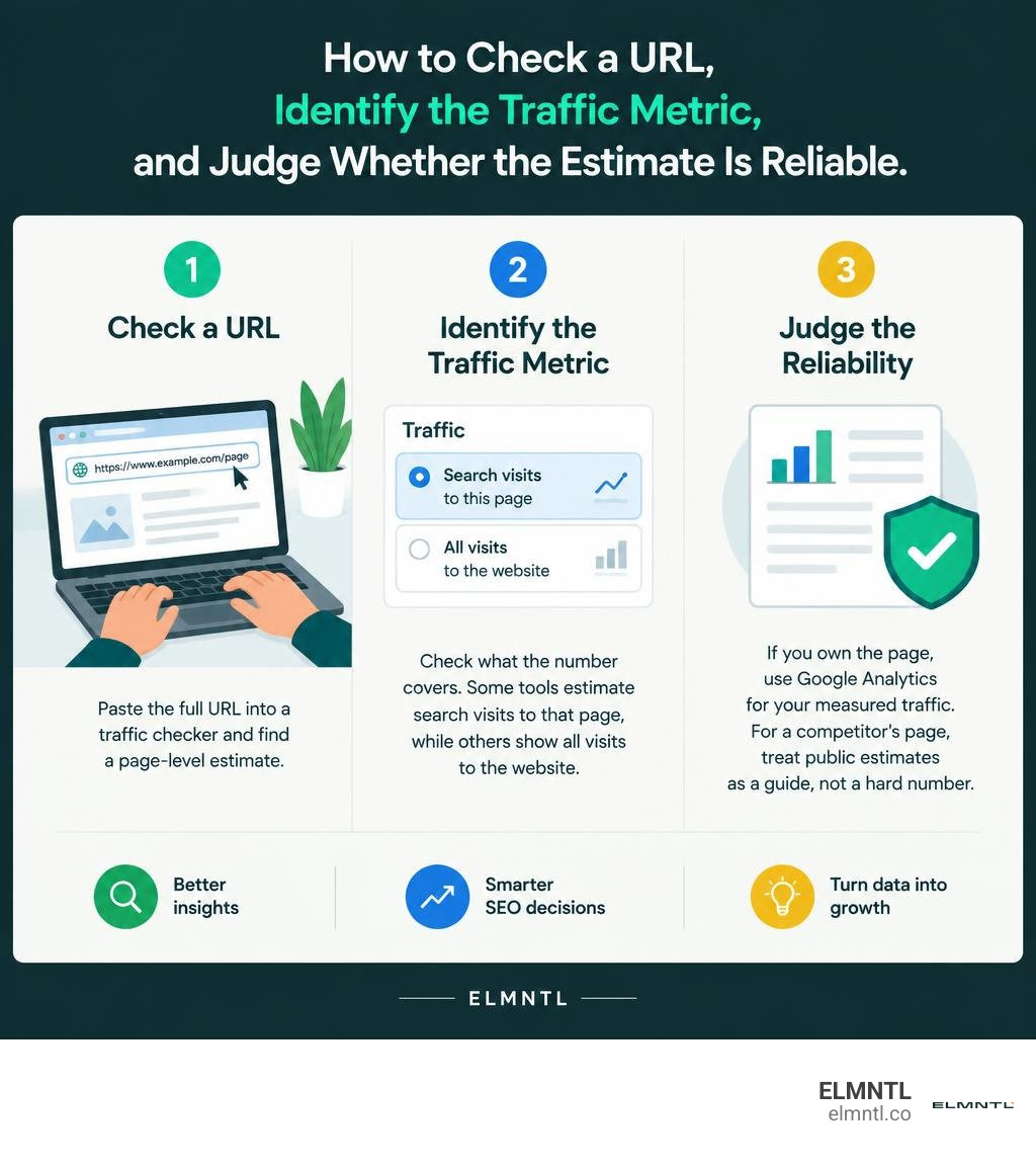 How to check a URL, identify the traffic metric, and judge whether the estimate is reliable infographic