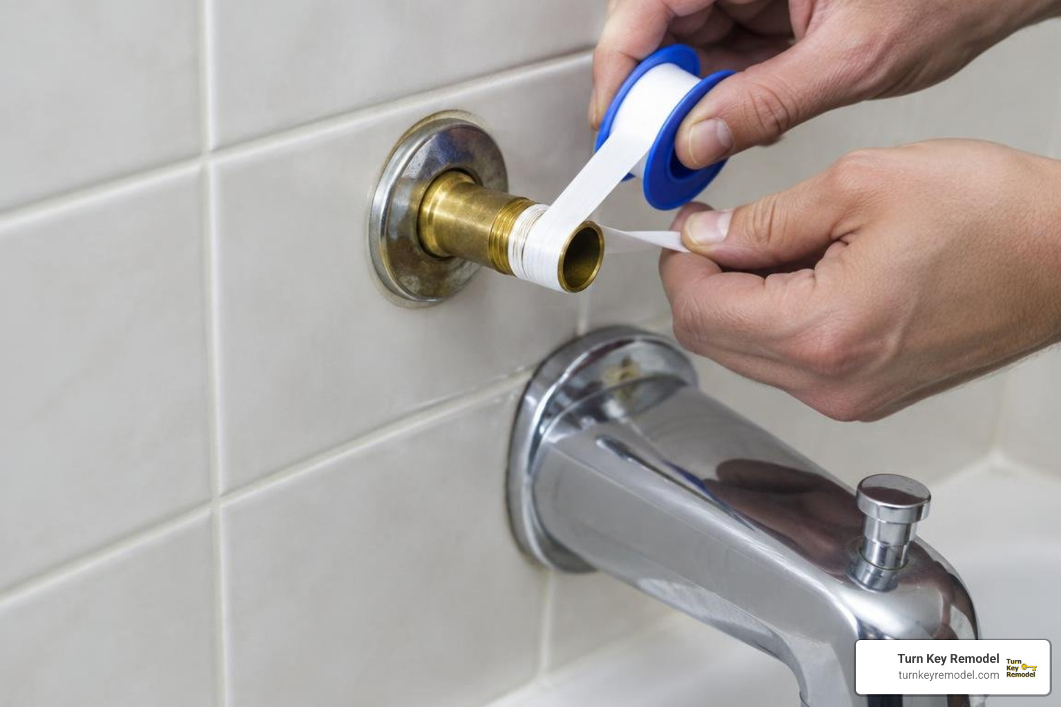 threaded tub spout installation with PTFE tape threaded tub spout installation with PTFE tape