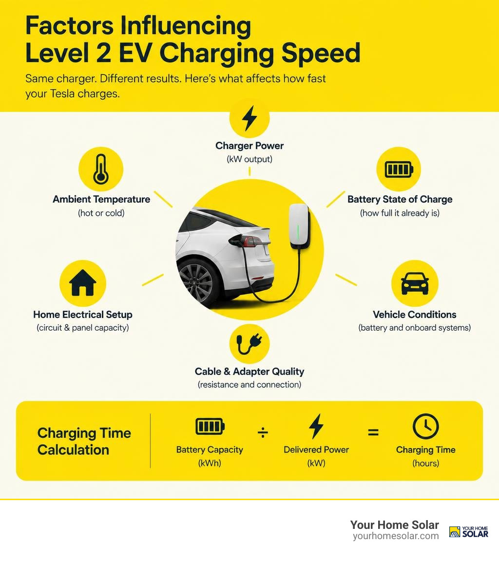 Factors influencing Level 2 EV charging speed infographic Factors influencing Level 2 EV charging speed infographic