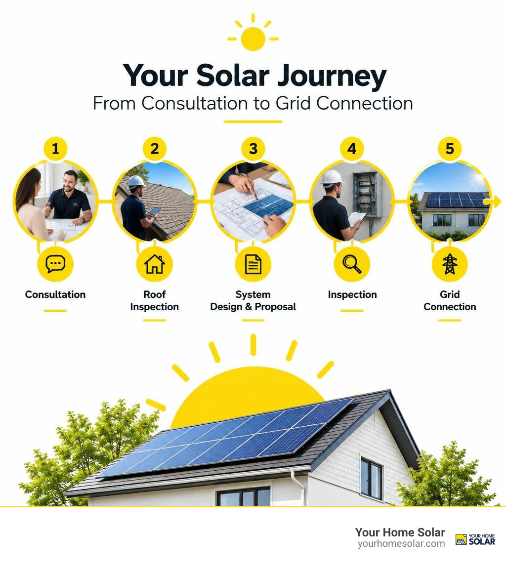 Roadmap for hiring an installer and moving from consultation through inspection to grid connection infographic Roadmap for hiring an installer and moving from consultation through inspection to grid connection infographic