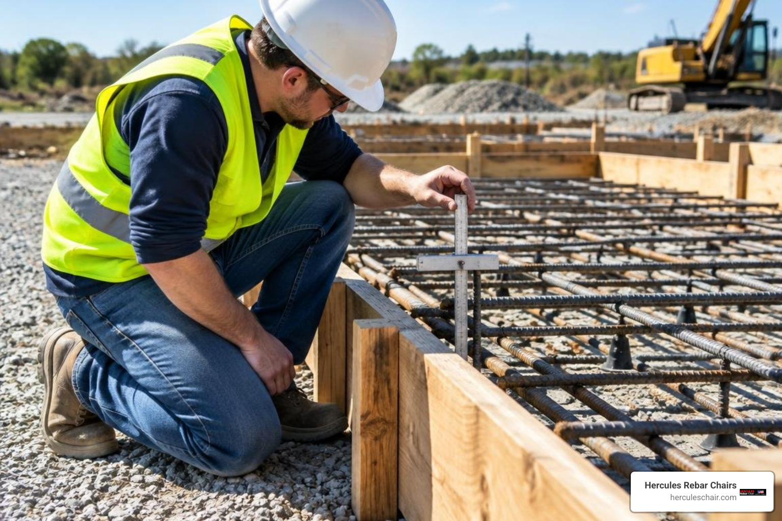 engineer checking clear cover depth using a gauge against formwork
