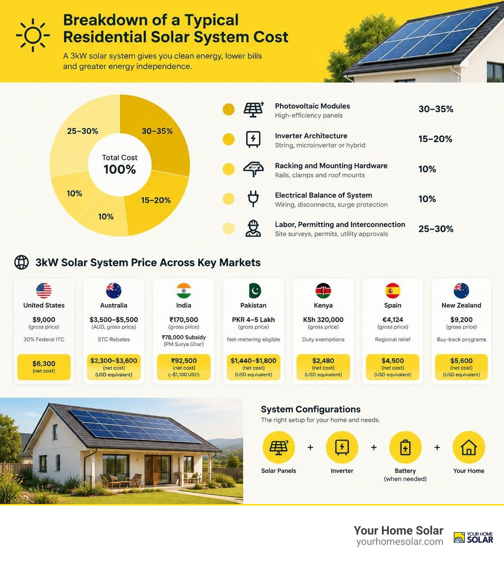 Breakdown of a typical residential solar system cost infographic Breakdown of a typical residential solar system cost infographic