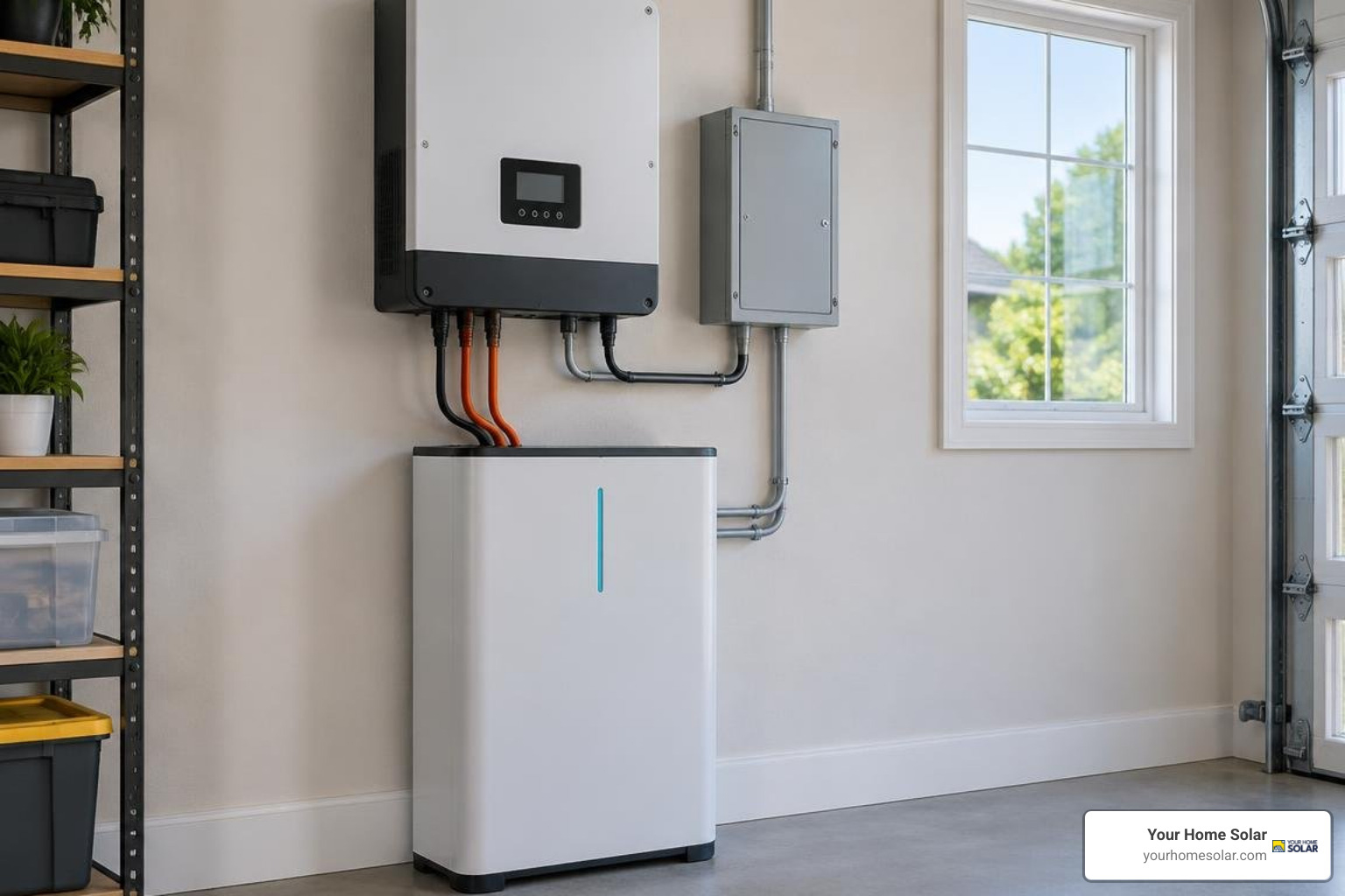 Modern hybrid solar inverter paired with a home lithium battery storage system Modern hybrid solar inverter paired with a home lithium battery storage system