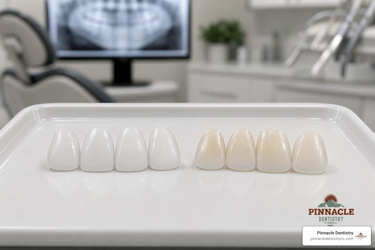 porcelain and composite veneer samples side by side