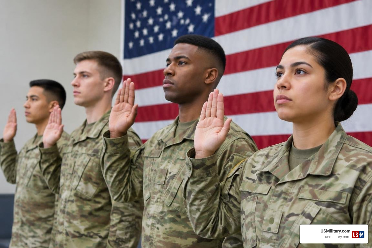 Diverse U.S. Army recruits taking the oath of enlistment