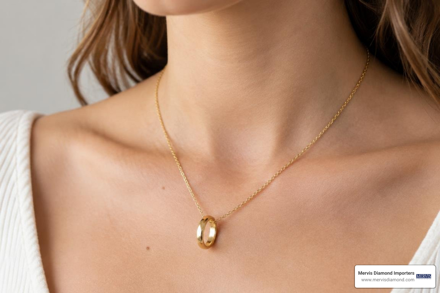 wedding band worn securely on a delicate gold necklace chain