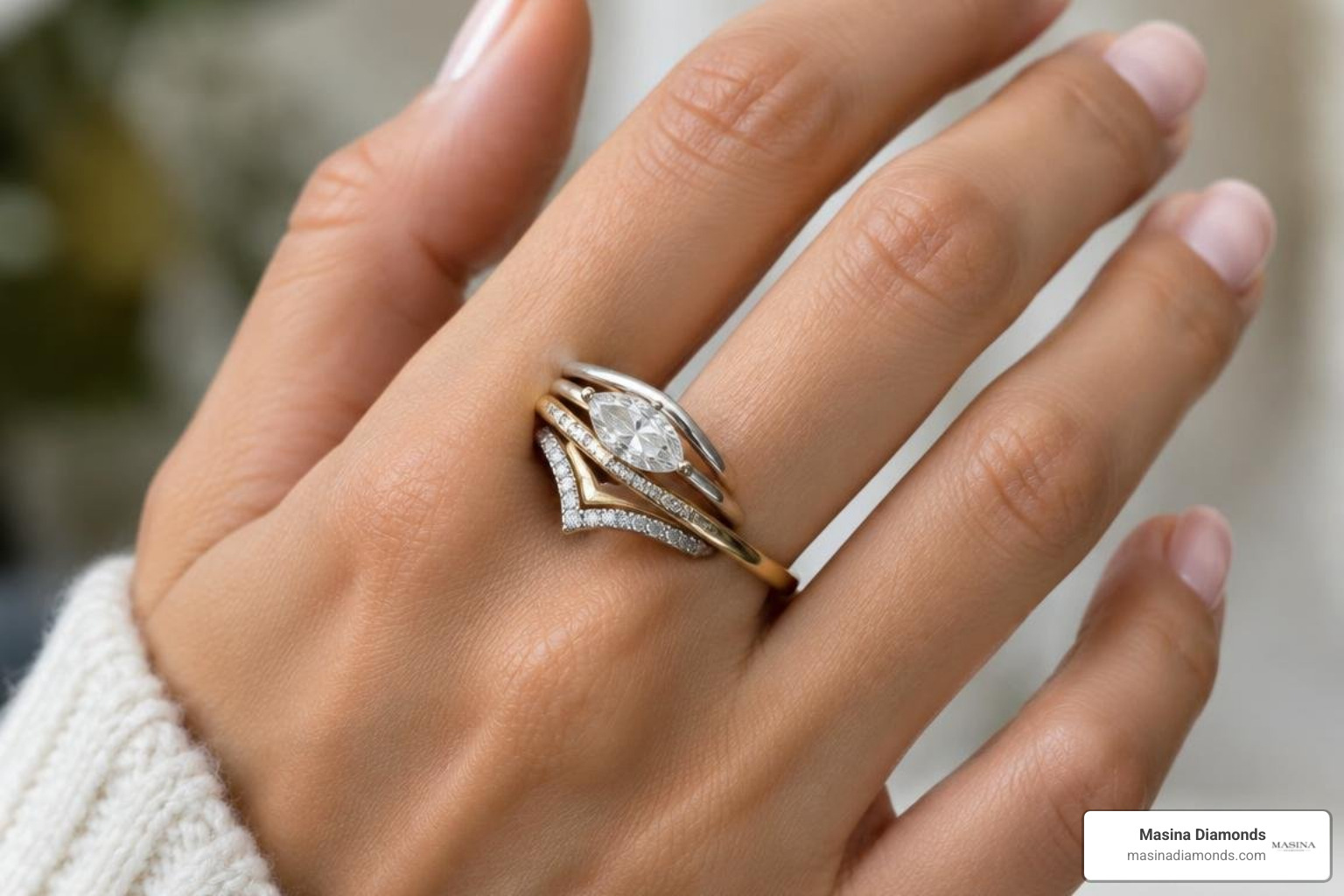 modern stackable diamond wedding bands and unique shapes