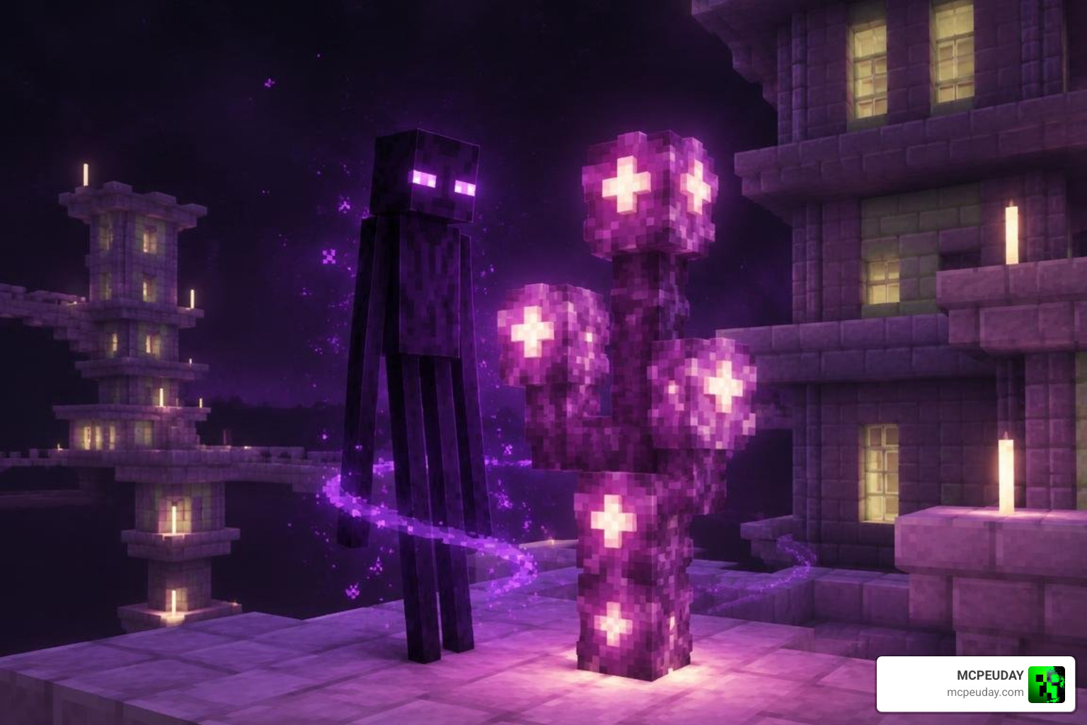 End city shrine enhanced with custom shaders and Enderwoman mobs