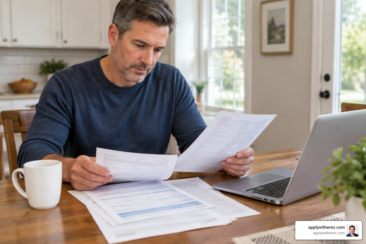 Homeowner reviewing official mortgage disclosures and loan estimates Homeowner reviewing official mortgage disclosures and loan estimates