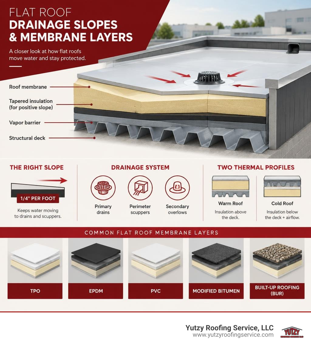 flat roof drainage slopes and membrane layers infographic flat roof drainage slopes and membrane layers infographic