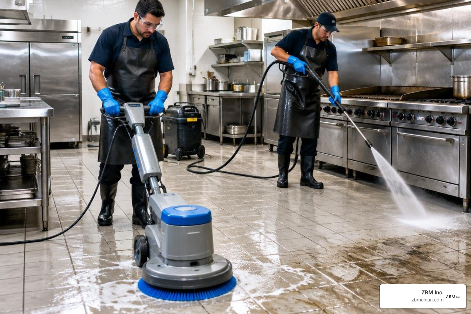 professional deep cleaning team restoring commercial kitchen floors professional deep cleaning team restoring commercial kitchen floors