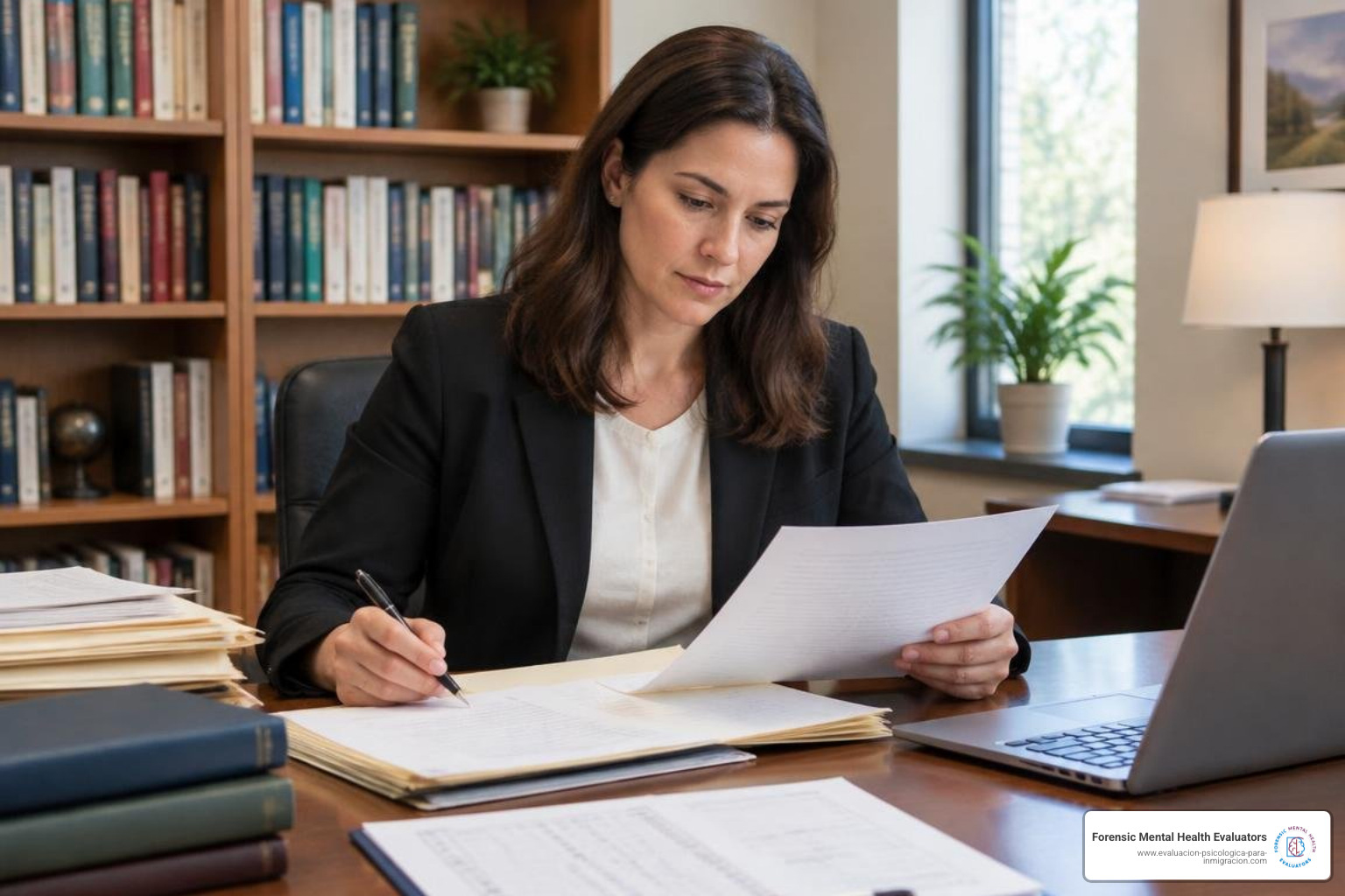 evaluator reviewing legal files and psychometric questionnaires evaluator reviewing legal files and psychometric questionnaires
