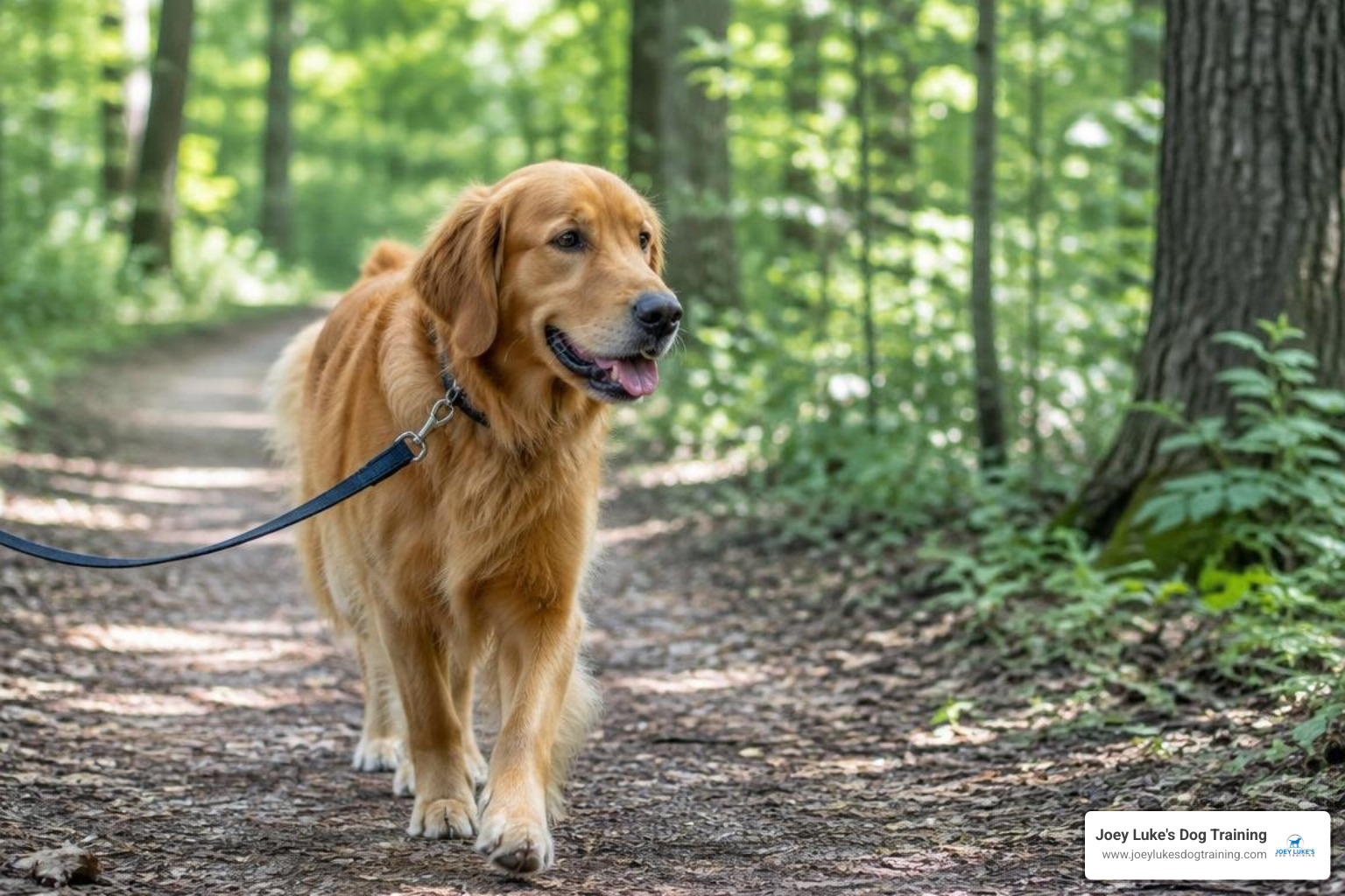dog walking calmly on a Northville trail dog walking calmly on a Northville trail