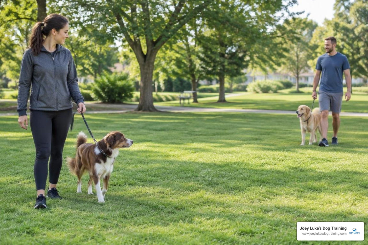 handler practicing parallel walking with a dog at a controlled safe distance handler practicing parallel walking with a dog at a controlled safe distance