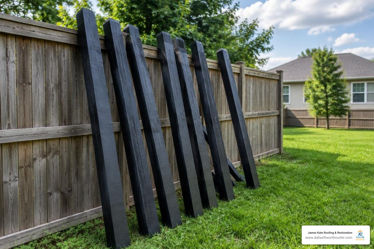 Coated timber posts drying outdoors before installation Coated timber posts drying outdoors before installation