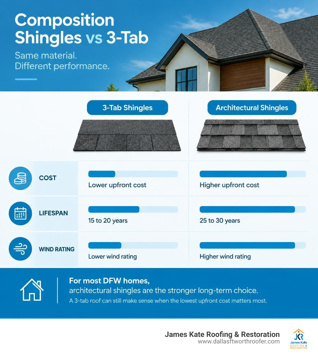 3-tab and architectural composition shingles compared by cost, lifespan, and wind rating infographic 3-tab and architectural composition shingles compared by cost, lifespan, and wind rating infographic