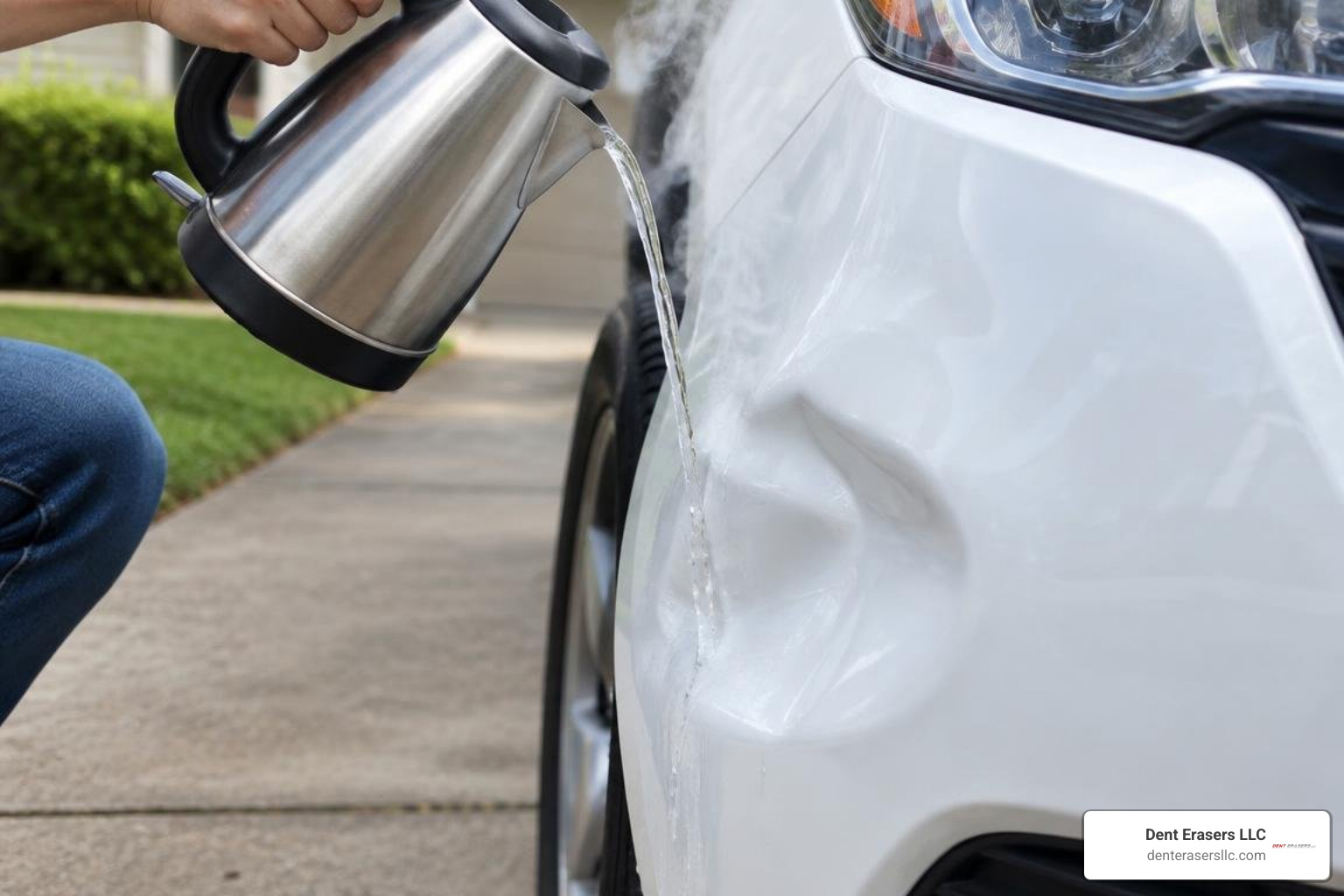 Pouring Boiling Water Over A Car Bumper Dent