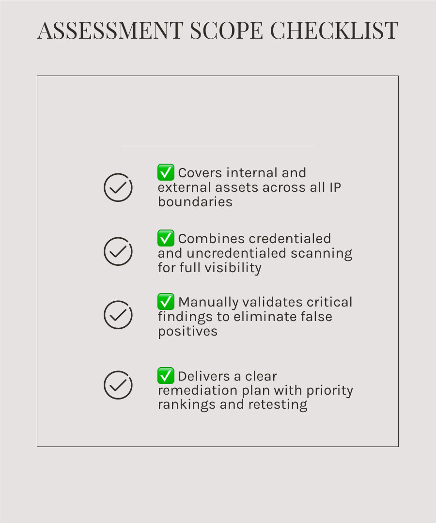 Checklist for evaluating assessment scope, validation, risk ranking, and remediation deliverables infographic Checklist for evaluating assessment scope, validation, risk ranking, and remediation deliverables infographic