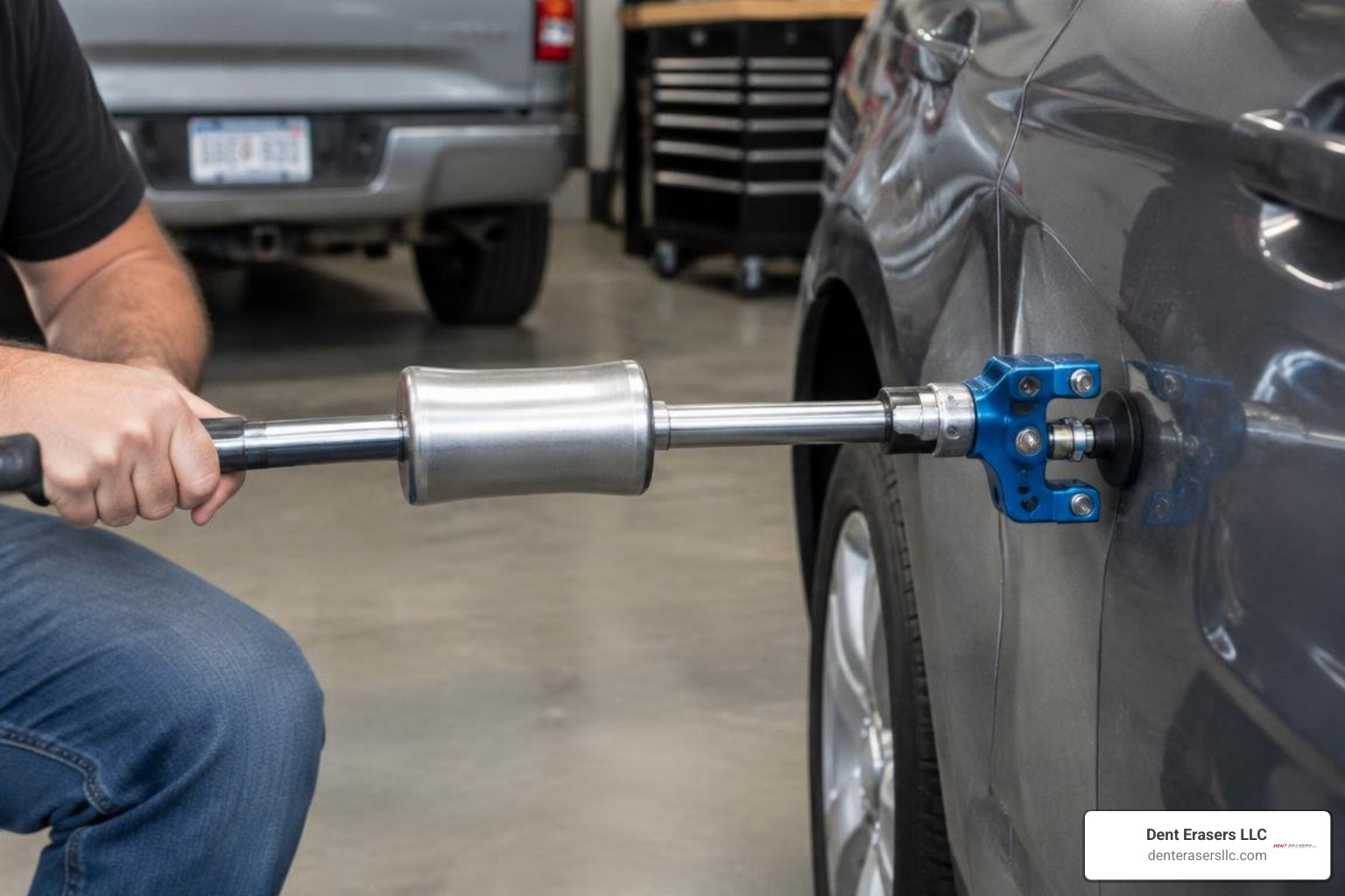slide hammer with an OTC adapter attached to auto sheet metal Slide Hammer With An Otc Adapter Attached To Auto Sheet Metal