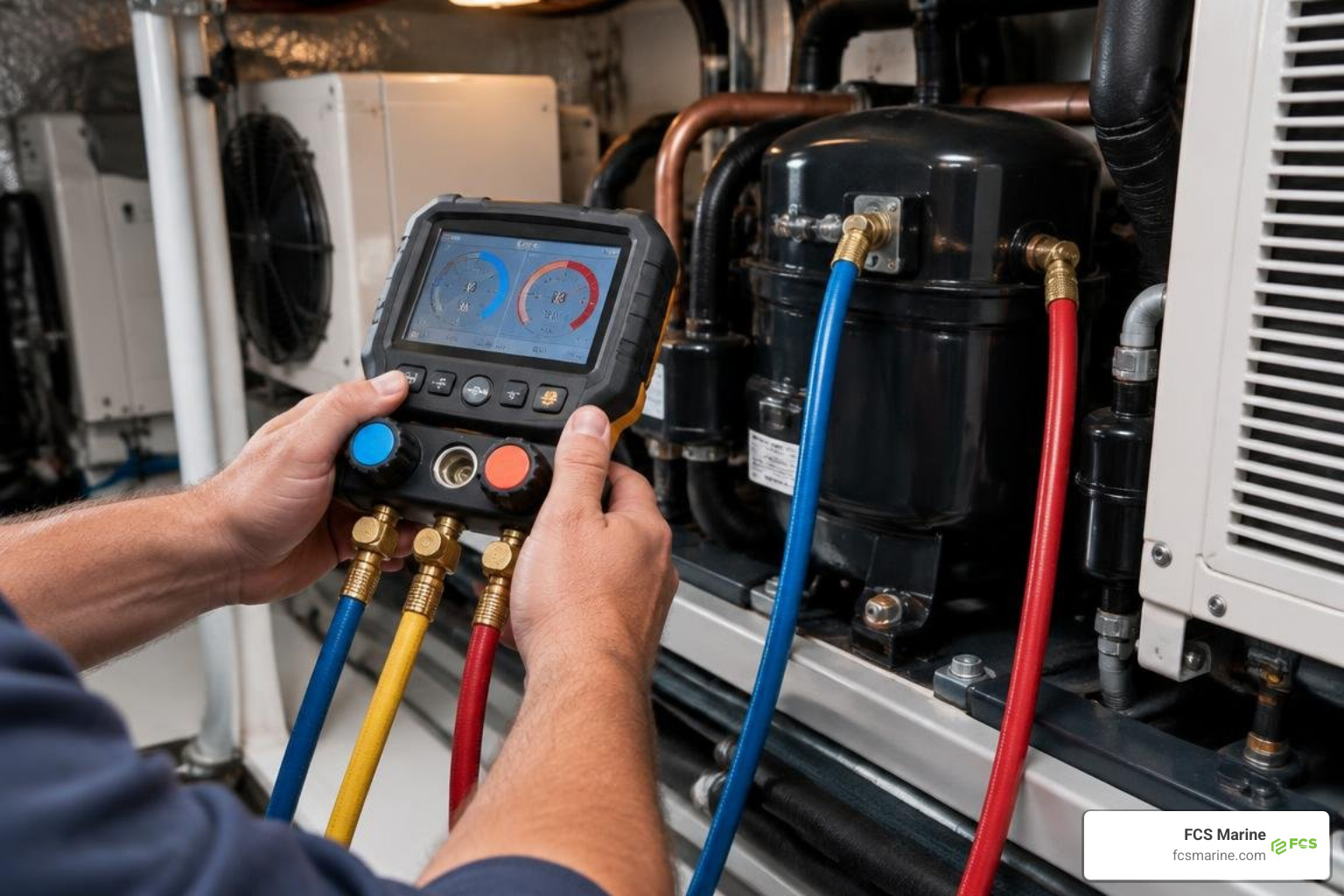 HVAC digital manifold gauges testing marine system pressures