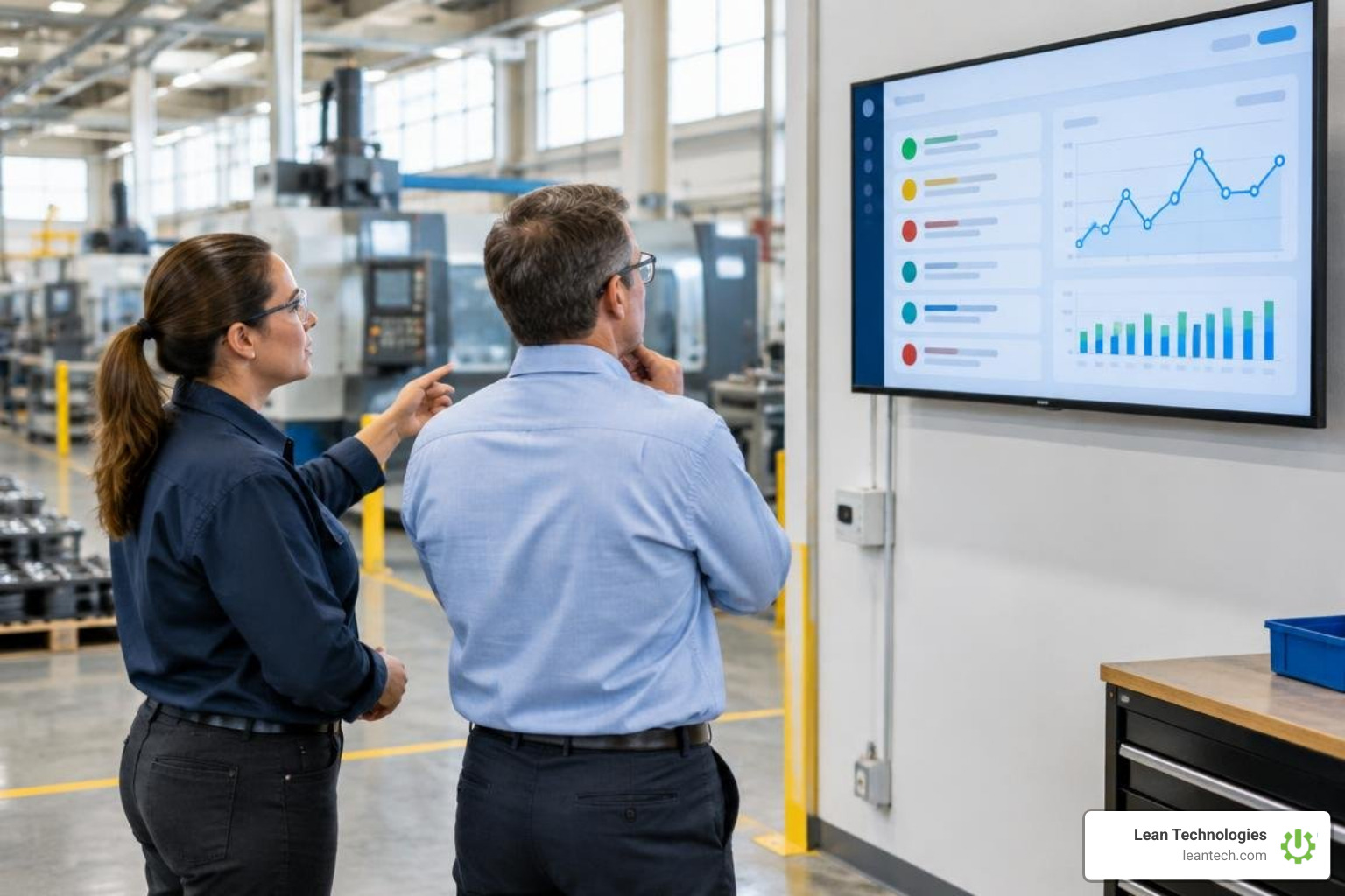 digital continuous improvement dashboard showing tier meeting action items and scrap tracking