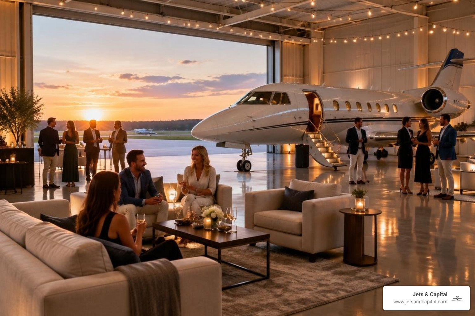 private jet hangar with luxury lounge and guests private jet hangar with luxury lounge and guests