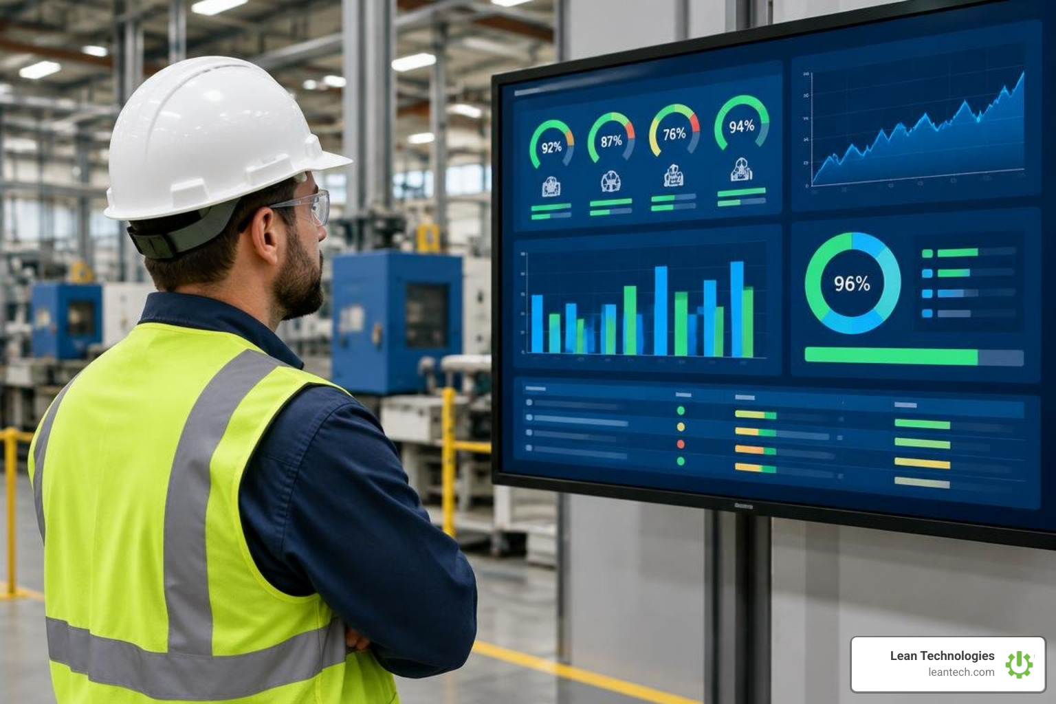 Supervisor monitoring equipment performance metrics and PM compliance on an operations dashboard