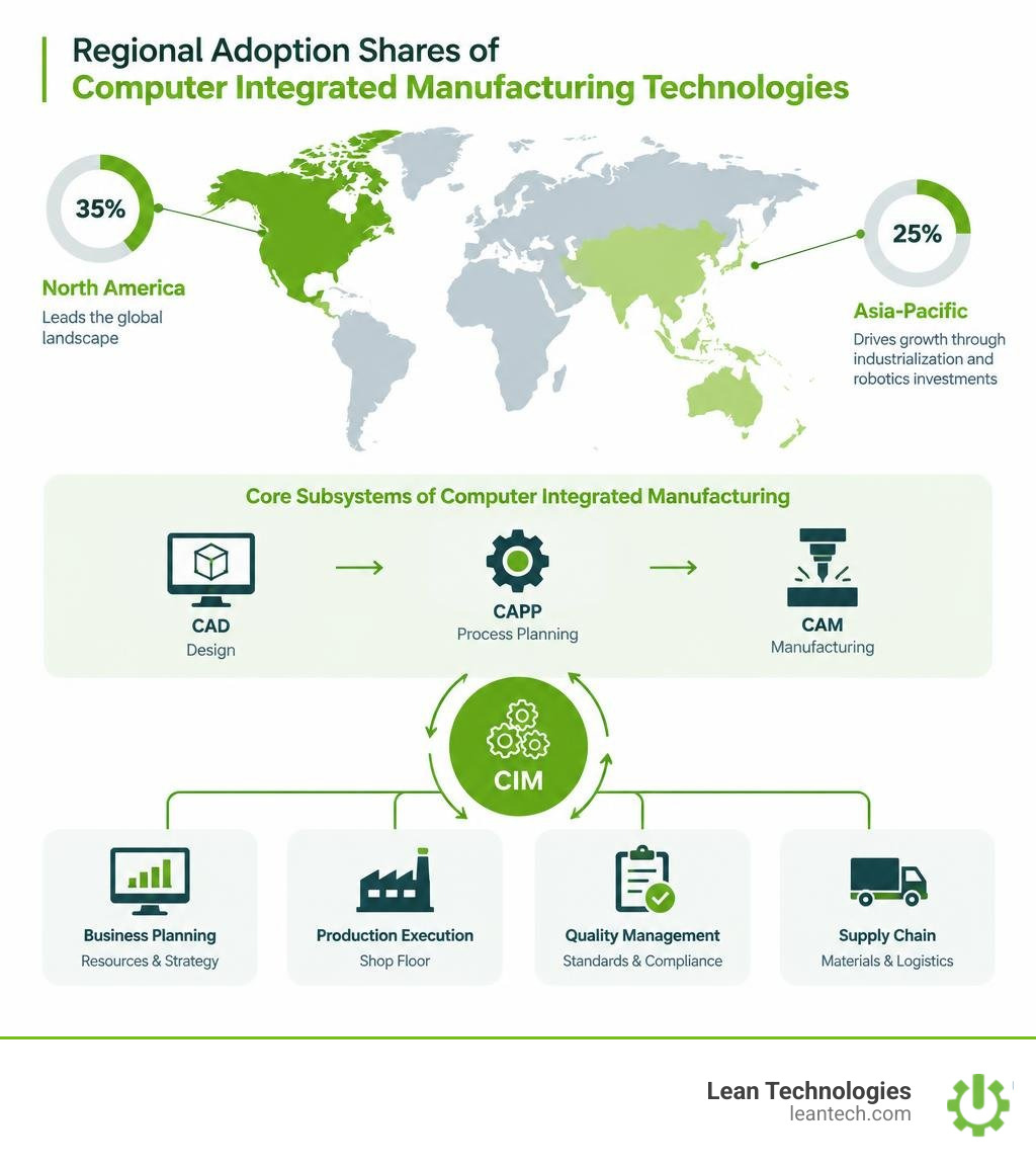 Regional adoption shares of computer integrated manufacturing technologies infographic