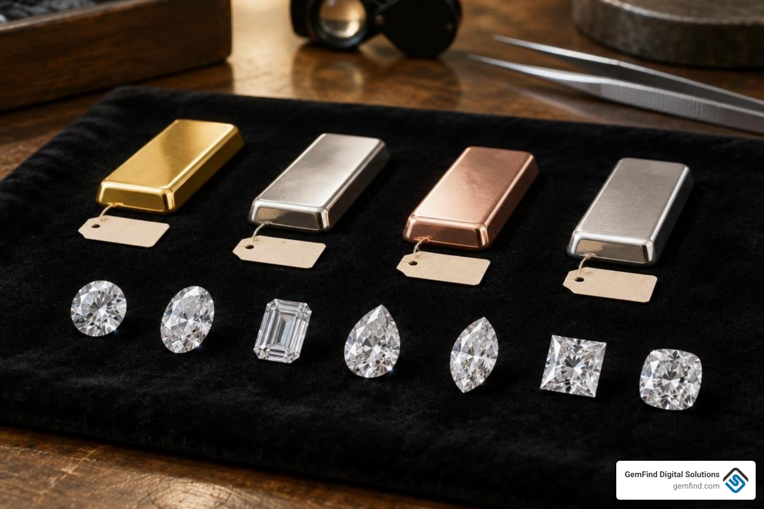 comparison of gold types platinum metals and diamond shapes