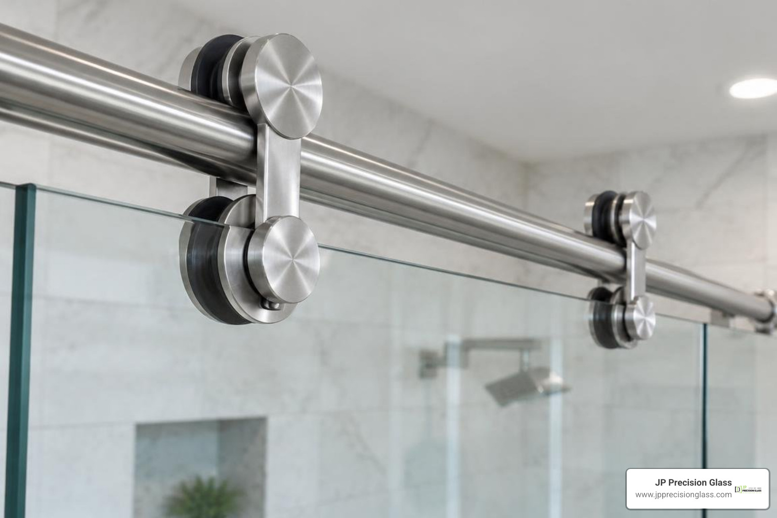 Stainless steel sliding tub door rollers mounted on top track Stainless steel sliding tub door rollers mounted on top track