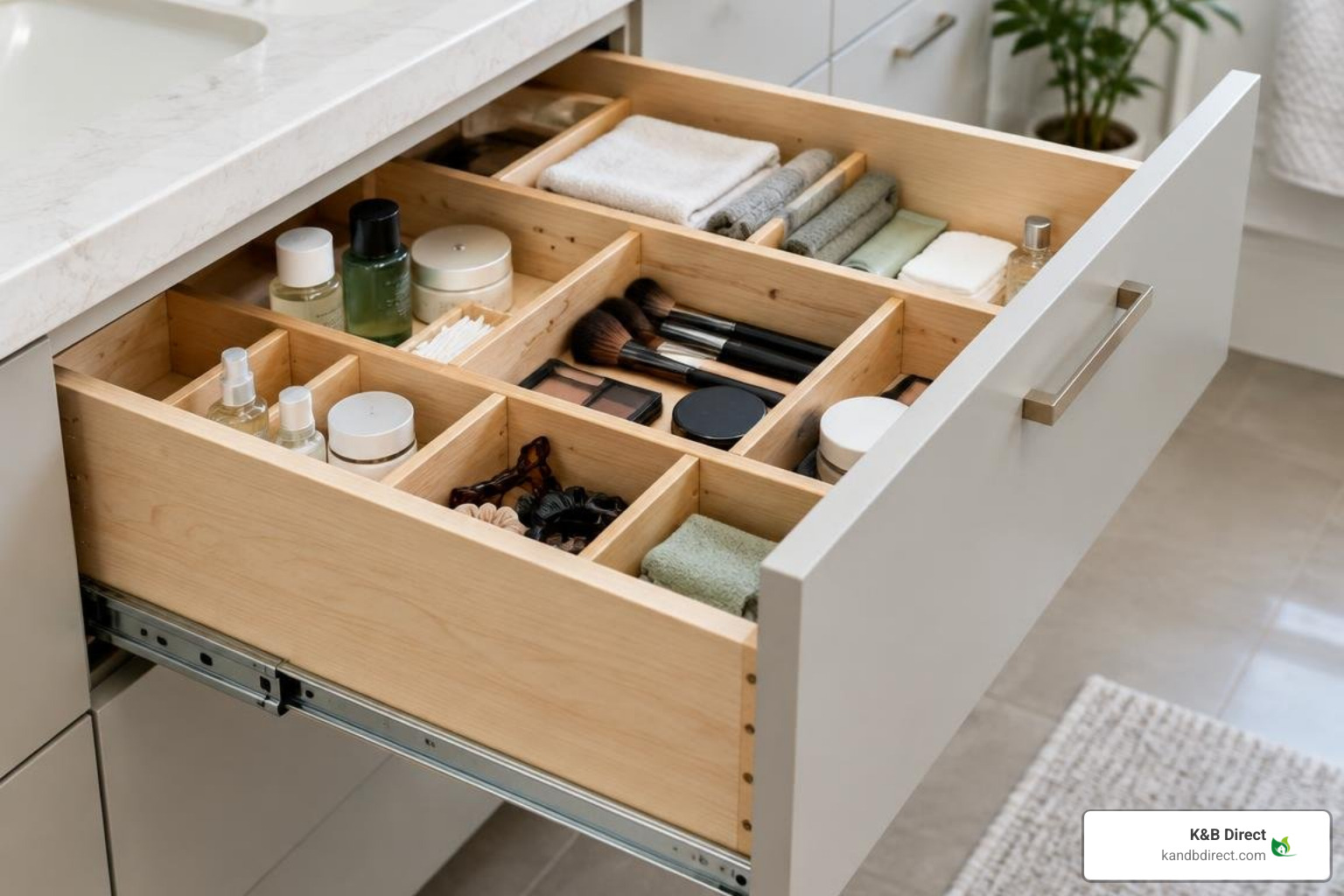 Organized drawer interior featuring designated compartment dividers Organized drawer interior featuring designated compartment dividers