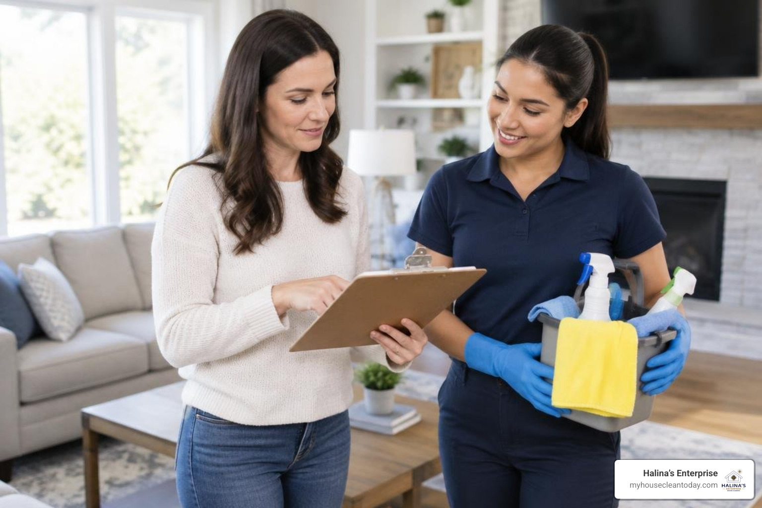 homeowner reviewing an itemized deep cleaning estimate checklist