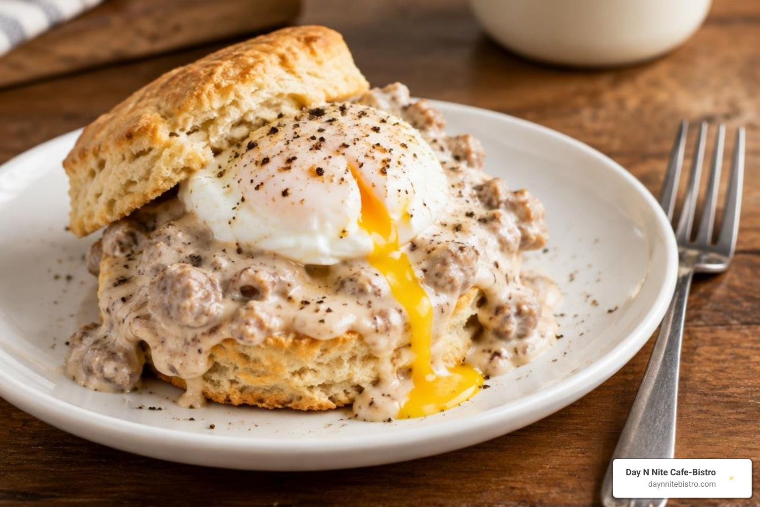 country sausage biscuit benedict with country gravy