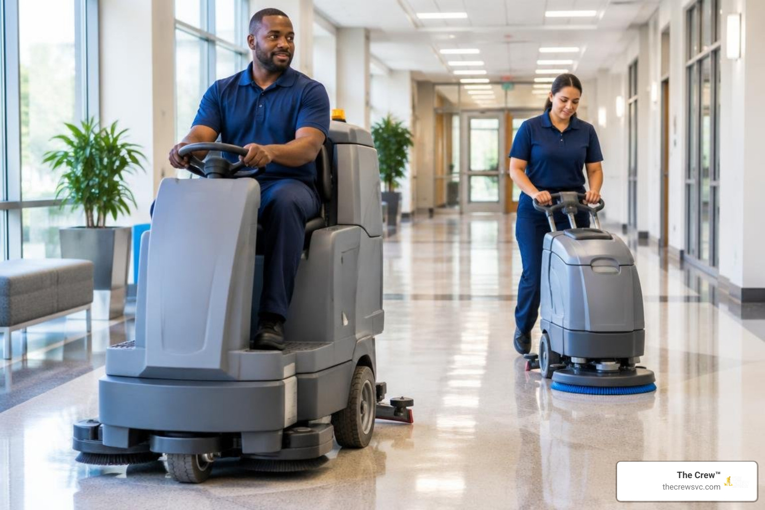 experienced janitorial crew operating commercial floor scrubbers experienced janitorial crew operating commercial floor scrubbers