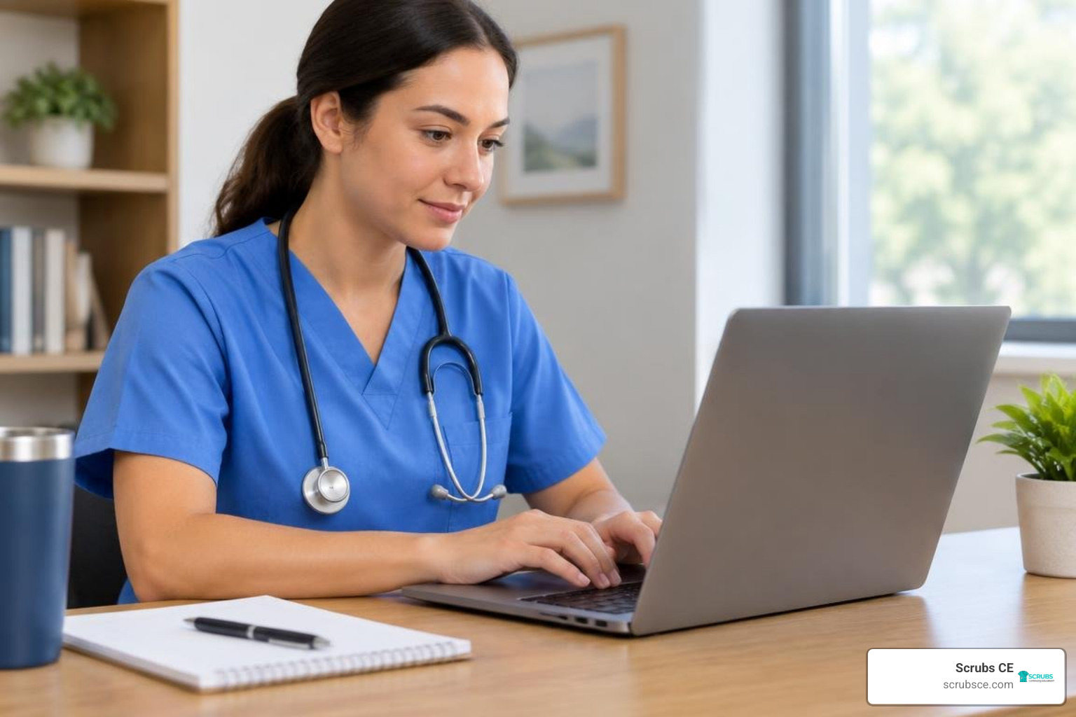 nurse completing continuing education on a laptop nurse completing continuing education on a laptop