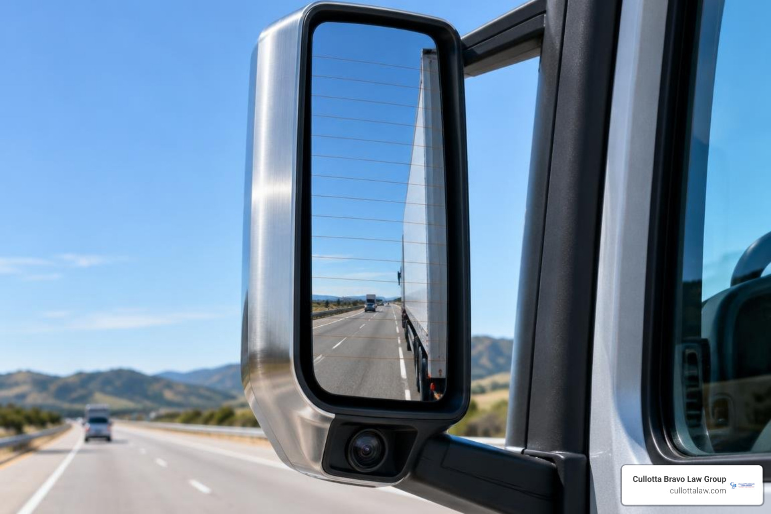 modern truck side-view mirror with an integrated digital camera lens and defroster grid