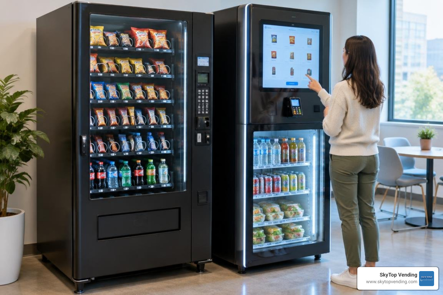 traditional coil vending machine compared to a glass front smart kiosk traditional coil vending machine compared to a glass front smart kiosk