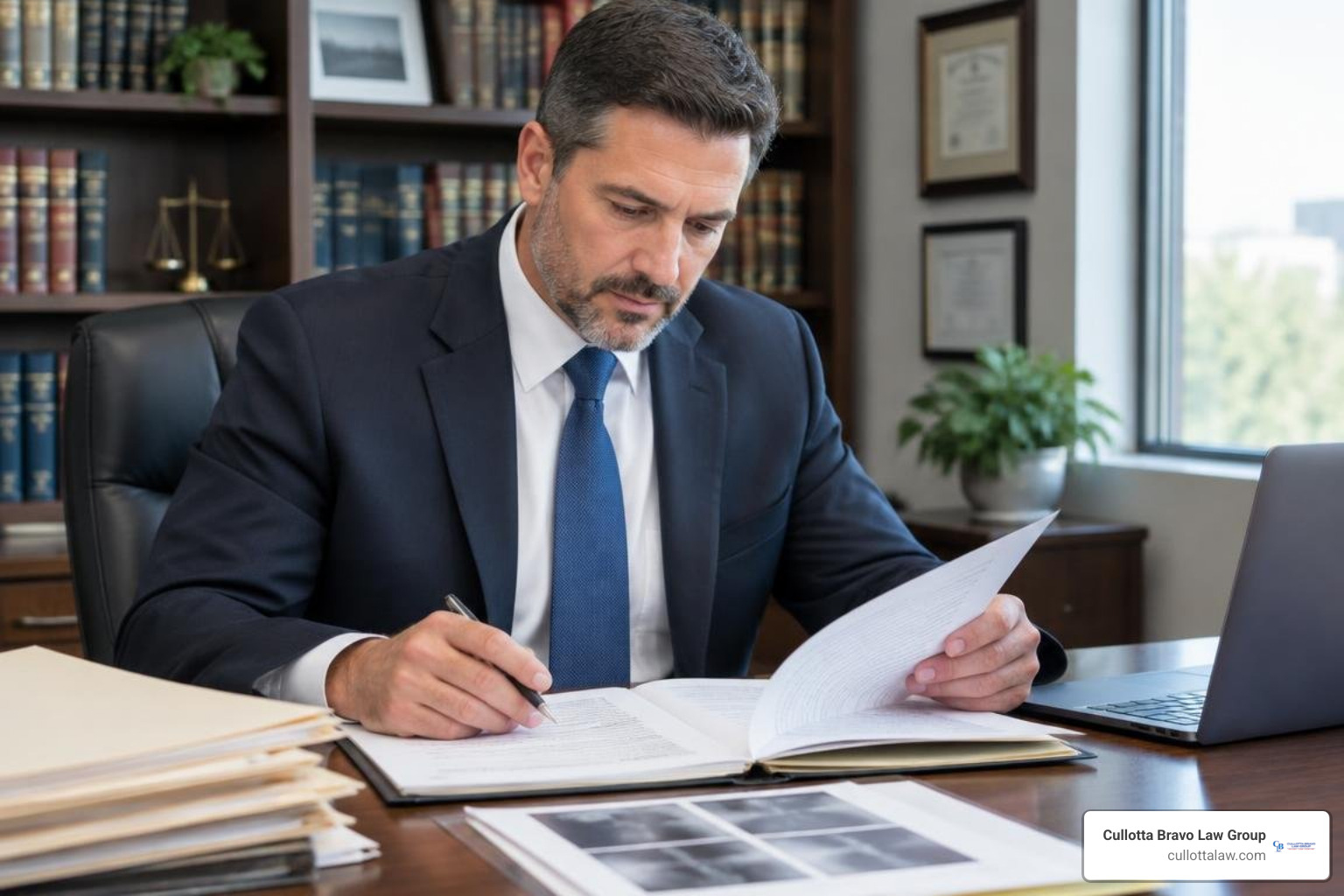 attorney examining workers compensation legal files and medical records