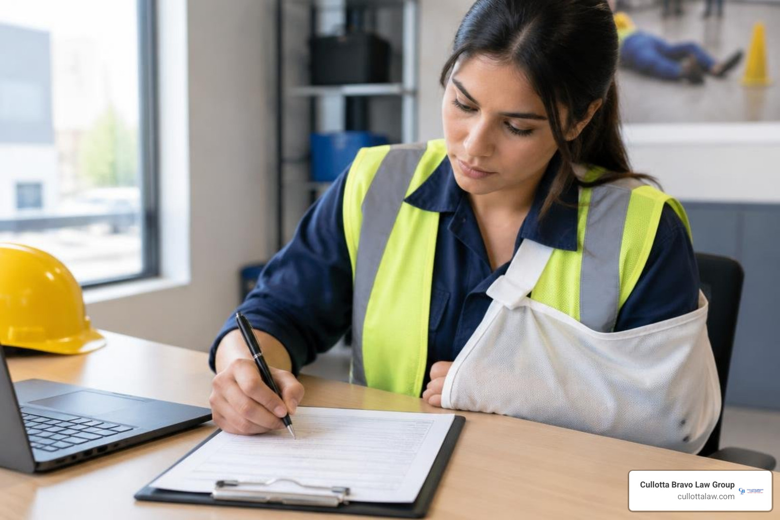 worker completing an official accident report form after an injury