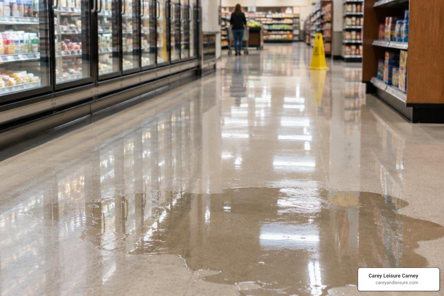 Improperly placed caution sign far from a spill