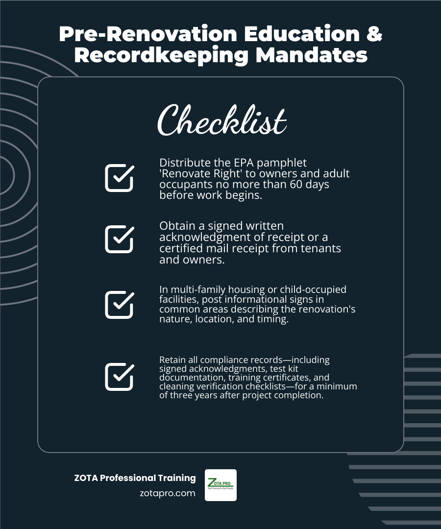 Pre-renovation education and record retention requirements infographic