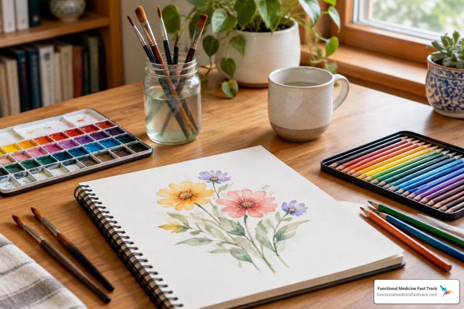 daily home art routine with sketching tools and watercolor