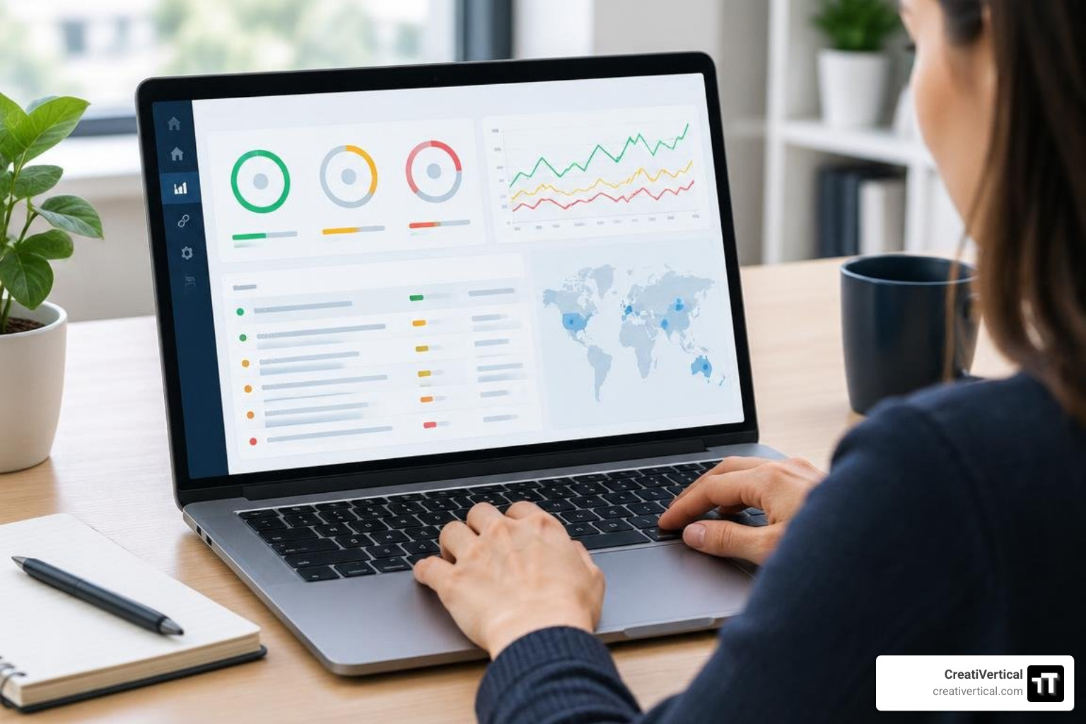 Technical analytics audit view showing Core Web Vitals and URL mapping, no text