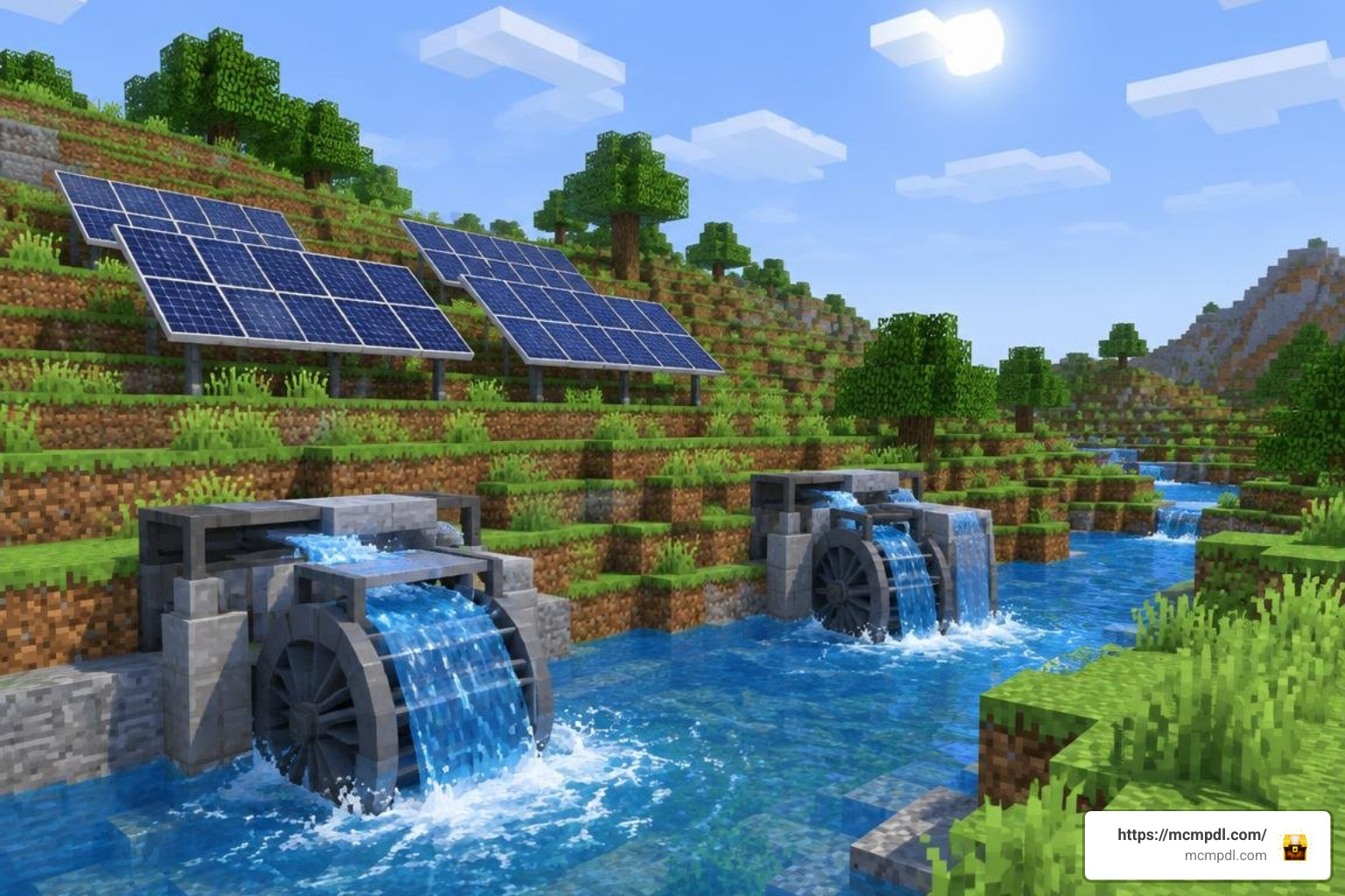 Energy generators solar panels and water turbines in Minecraft Bedrock Energy generators solar panels and water turbines in Minecraft Bedrock