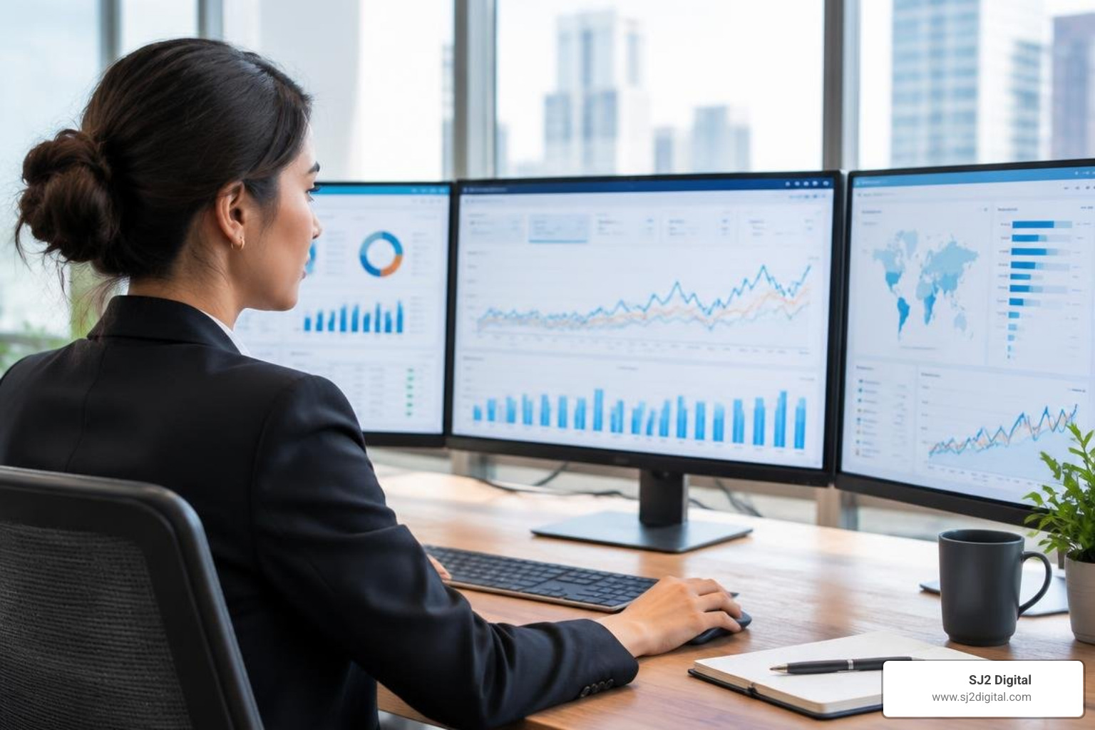 marketing executive reviewing performance dashboards