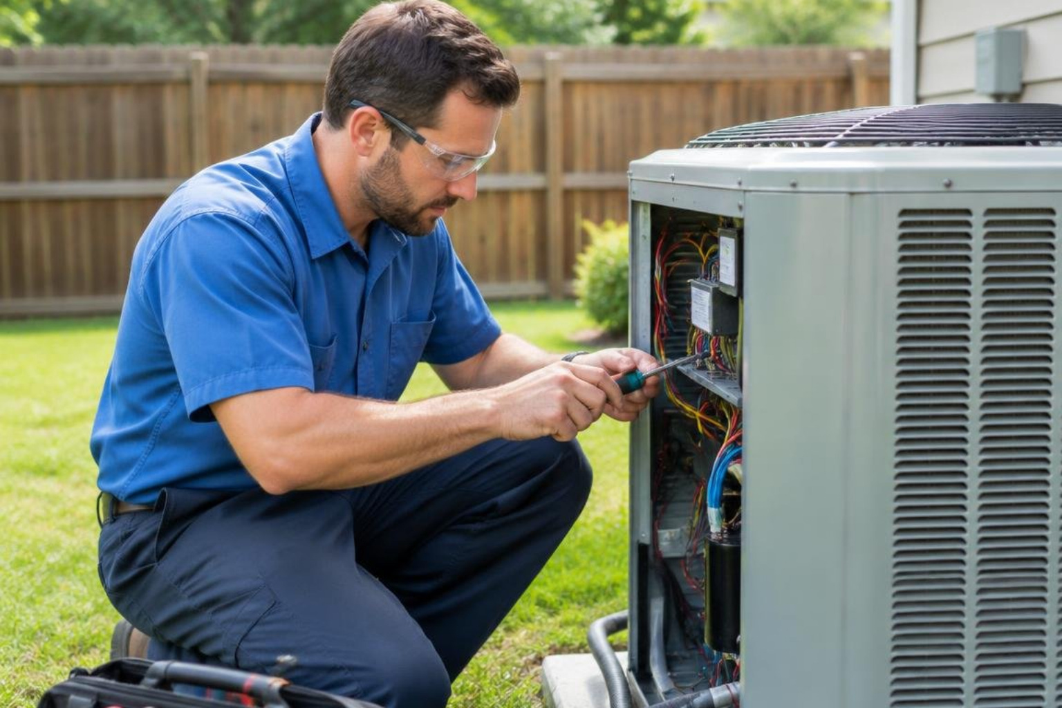 Technician repairing an energy-efficient appliance Technician repairing an energy-efficient appliance