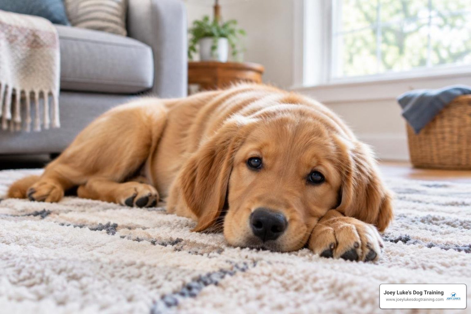 young dog resting quietly in a home young dog resting quietly in a home