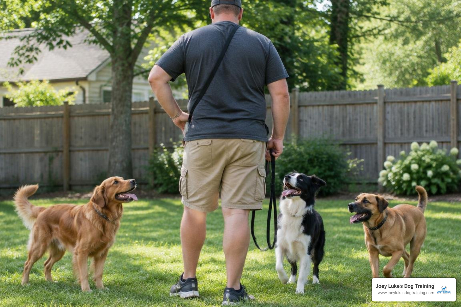 Professional trainer working on obedience in a group setting Professional trainer working on obedience in a group setting