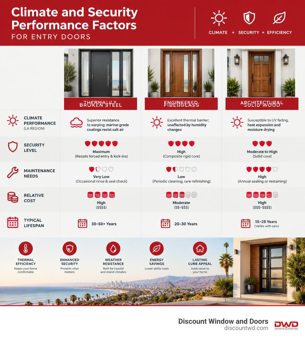 Climate and security performance factors for entry doors infographic Climate and security performance factors for entry doors infographic